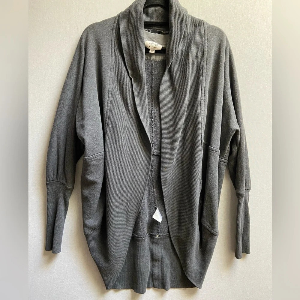 Aritzia Wilfred Gray Knit Diderot Cocoon Open Front Sweater Cardigan M
